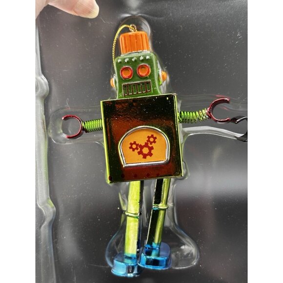 Old Navy Box of Robot Christmas Ornaments Red Green Spring Arms Dangling Legs - Picture 7 of 16
